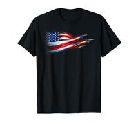 American Patriotic Fighter Jets USA Flag Waving 4th of July T-Shirt