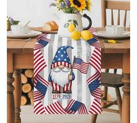 American Patriotic Gnome Table Runner 70 Inches Long,Table Runners Kitchen Dining Tables Decoration for Home Party Decor, July 4th USA Flag Gray White Stripe Tables Runner Wedding Dresser Scarf