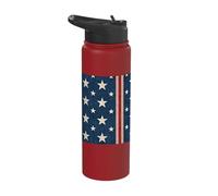 American Patriotic Stripe Pattern USA Stars Red White Blue Stainless Steel Insulated Water Bottle