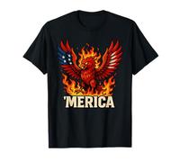 American Phoenix Bird on Fire with USA Flag Wings T-Shirt