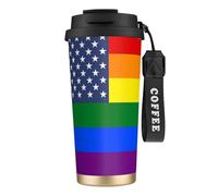American Pride Flag Rainbow LGBTQ USA Flag 316 Insulated Mug 17oz Stainless Steel Coffee Tumbler Spill Proof Lid for Hot Cold Drinks