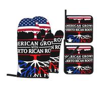American Puerto Rico Flag Oven Mitts and Pot Holders 4 Pcs Set,High Heat Resistant 500 Degree Extra Thicken Long Kitchen Cotton Oven Glove for Cooking