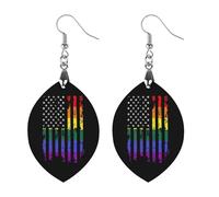 American Rainbow Flag Round Wooden Earrings Boho Drop Pendant Fashion Gifts for Women