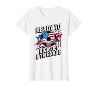 American Ready KICK Off 8TH Grade Soccer First Day Teacher Value Graphic T-Shirt, Women, White, L