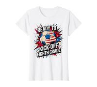 American Ready KICK Off Eighth Grade Soccer I Teach First Value Graphic T-Shirt, Women, White, L