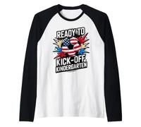 American Ready KICK Off Kindergarten Hello School Soccer Raglan Baseball Tee