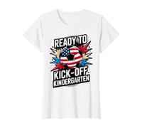 American Ready KICK Off Kindergarten Hello School Soccer Value Graphic T-Shirt, Women, White, M
