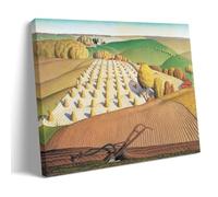American Regionalism Grant Wood Fall Plowing Art Print - Rural Landscape with Farm Fields And Rolling Hills Wall ArtPoster Decorative Painting Print Picture Canvas Wall Art Bedroom Office Living Room