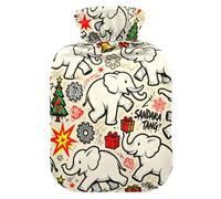 American Retro Comic Style White Elephant Christmas hot Water Bottles with Soft Cover, 1L hot Water Bags for Tummy Warmer, Pain Relief, Bolsa para agua Caliente