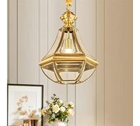 American Retro Copper Glass Single Head Chandelier E27 Vintage Antique Ceiling Lantern LED Glass Hanging Lights Ceiling Light Simple Entrance Hallway Balcony Study Restaurant Chandelier Interesting