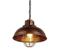 American Retro Industrial Pendant Single Head Wrought Iron Lid Chandelier Metal Black Ceiling Light with E27 Base for Cafe, Bar Table, Clothing Store, Barber Shop(Brass)