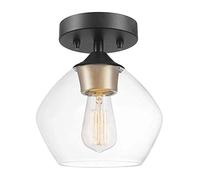 American retro Industrial Semi Flush Mount Ceiling Light High light transmission transparent glass lampshade Ceiling Lamp Simple and classic design Lighting Fixture For bedroom, study, dining