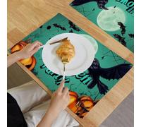 American Retro Placemats Set of 12, Crows, Bats, And Pumpkins Table Mats, Non-Slip Heat Resistant Washable Placemat for Seasonal Table Decorations, 12x18 Inch (30x45cm)