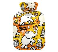 American Retro White Elephant Yellow and Orange Christmas hot Water Bottle with Soft Cover, 1L Warm Compress for Tummy Warmer, Arthritis, Bolsa de calor para Dolor Menstrual