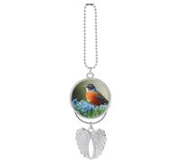 American Robin Bird Car Rearview Mirror Ornament Double Side Pendant Hanging Car Accessories with Angel Wings