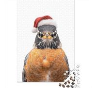 American Robin Bird Wearing Santa Hat 1000-Piece Jigsaw Puzzle for Adults, 70x50cm/1000pcs, Quiet Home Activity, Weekend Downtime And Year-Round Leisure