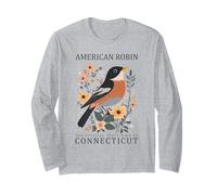American Robin Connecticut State Bird Floral Long Sleeve T-Shirt