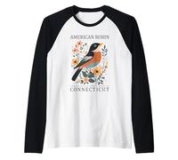 American Robin Connecticut State Bird Floral Raglan Baseball Tee