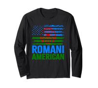 American Romani | Roma Traveller & USA Flags Distressed Long Sleeve T-Shirt