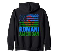 American Romani | Roma Traveller & USA Flags Distressed Zip Hoodie