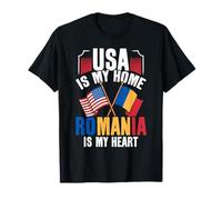 American Romanian Pride USA is My Home Romania My Heart T-Shirt