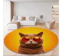 American Round Rugs 200 Cm Orange Color British Shorthair Cat Sunglasses Pet Rug For Living Room Circle Area Rugs With Non Slip Backing Washable Rug For Bedroom Soft Printed Carpet For Nursery