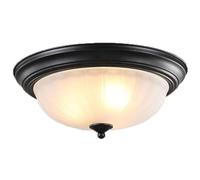 American Rustic Flush Mount Ceiling Light European Traditional Bronze round Ribbed Glass Bowl Close to Ceiling Lamp Indoor Home Decor Fixtures for Bedroom Living Room(Black,Diameter 38Cm)/Black/Diamet