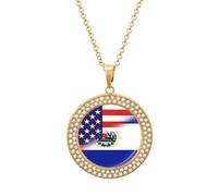American Salvador Combined Flag Funny Necklace With Printed Pendant Novelty Diamond Jewelry for Women Men Silver/Gold