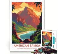 American Samoa National Park Illustration Jigsaws 1000 Pieces for Adults Memory Boost Game Professional Grade Cutting Heartwarming Gathering Activity (50x75cm)
