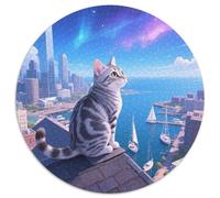 American Shorthair Cat 1000 Pieces Jigsaw Animal Round Jigsaw for Adults And Kids Modern Unique Challenge Games Scene Creative 1000pcs (67.5x67.5cm)