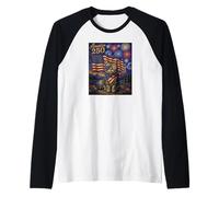 American Shorthair Cat Art on 250 4th of July USA Flag Raglan Baseball Tee