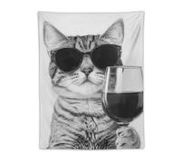 American Shorthair Cat Drinking Wine Wall Art, Black And White Print Tapestry Small Tapestry Wall Hanging Bedding Tapestry Aesthetic Wall Tapestries for Bedroom Aesthetic Dorm Living Room 30"x40"