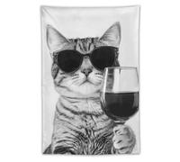 American Shorthair Cat Drinking Wine Wall Art, Black And White Print Tapestry Small Tapestry Wall Hanging Bedding Tapestry Aesthetic Wall Tapestries for Bedroom Aesthetic Dorm Living Room 40"x60"