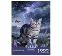 American Shorthair Cat Jigsaw Puzzles 1000 Piece Challenge Game for Adults,Stormy Night Impossible Jigsaw Puzzle 1000 Pieces Educational Game Home Decoration 70x50cm/1000pcs