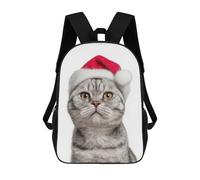 American Shorthair Cat with Santa Hat Portrait Backpack, 3D Printed School Bag, School Lunch Bag, Travel Backpack, Friends Backpack, School Backpack for Girls And Boys 17inch