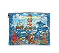 American Shorthair Cats Makeup Bag, Nautical Lighthouse Ships Cosmetic Travel Pouch for Women, Portable Small Canvas Zipper Organizer, Pet Toiletry Bag 7x9 Inch