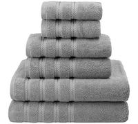 American Soft Linen 100% Turkish Carde Cotton 6 Piece Towel Set, 560 GSM Towels for Bathroom, Super Soft 2 Bath Towels 2 Hand Towels 2 Washcloths, Silver Grey