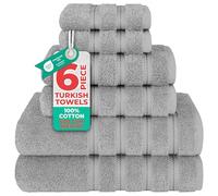 American Soft Linen Luxury 6 Piece Towel Set, 2 Bath Towels 2 Hand Towels 2 Washcloths, 100% Turkish Cotton Towels for Bathroom, Light Grey Towel Sets