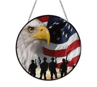 American Soldiers Eagles Stained Glass Window Hanging Sign Suncatcher