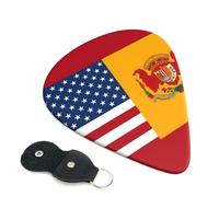 American Spain Flag 6 Pack Guitar Picks With Holder, Personalized Guitar Plectrums Non-Slip Portable Ukulele Bass Picks 0.71mm For Acoustic Guitar Lovers Gifts