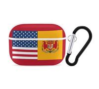 American Spain Flag Airpod Pro Case AirPods 2 Case for Women Hard Shell Protective Cover with Carabiner Keychain Compatible with AirPods Case 2nd 1st Generation, Front LED Visible White