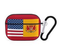 American Spain Flag Airpod Pro Case AirPods 2 Case for Women Hard Shell Protective Cover with Carabiner Keychain Compatible with AirPods Case 2nd 1st Generation, Front LED Visible Black