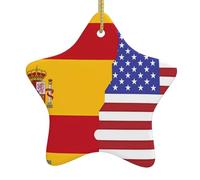 American Spain Flag Christmas Ceramic Star-Shaped Pendants, All with Holes Punched and Gold Wire Ropes for Easy Hanging