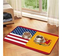 American Spain Flag Dog Food Mat, Absorbent Pet Feeding Mat for Food and Water Bowls Non-Slip Placement Pad for Floors Waterproof Quick Dry Water Dispenser Mat for Dogs Puppy Cats 12x18 Inch
