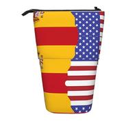 American Spain Flag Expandable Stand Pencil Pouch, Multi-Design Oxford Fabric, Adjustable Height, Multi-Use Cosmetic Bag
