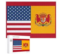 American Spain Flag Jigsaw Puzzle Challenging Fun Puzzle Wooden Jigsaw Puzzles for Adults Families 500 PCS