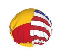 American Spain Flag Print Shower Cap â€“ Double Layer Bath Hair Cap with Elastic Band Lining, Ideal for Home Spa, Hotel, and Travel