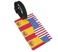 American Spain Flag Printed Luggage Tags with Wrist Strap,Name Id Label for Suitcase,Airplane Travel Essentials