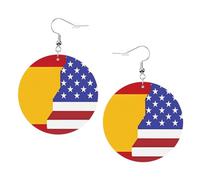 American Spain Flag Prints Leather Round Earrings Pendant Stylish And Light Lightweight Dangle For Women Girls, One Size, Leather, No Gemstone