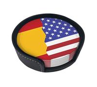 American Spain Flag Round leather coasters (set of 6) Delicate and soft table decorations, suitable for coffee cups, mugs, etc.
